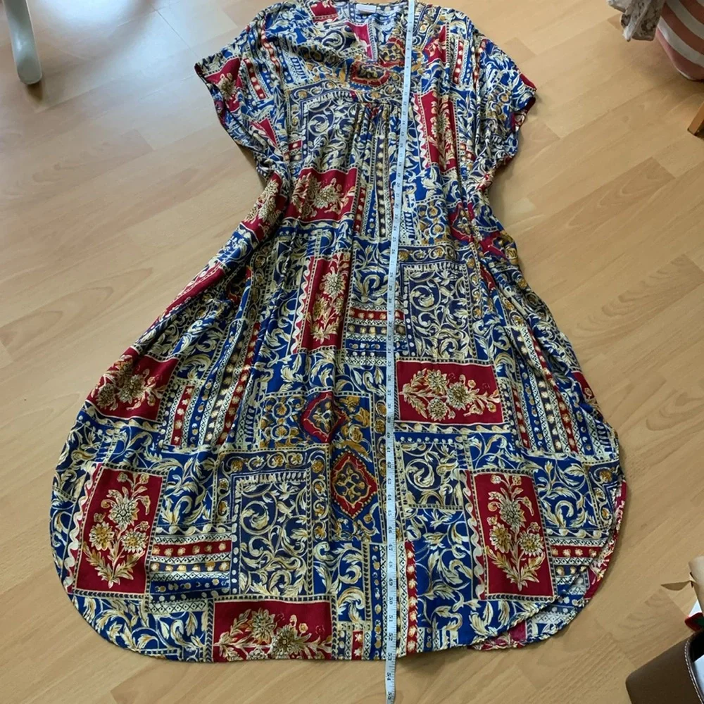 Vintage Caftan Multicolor Maxi Boho Dress Size OSFM - Picture 8 of 16